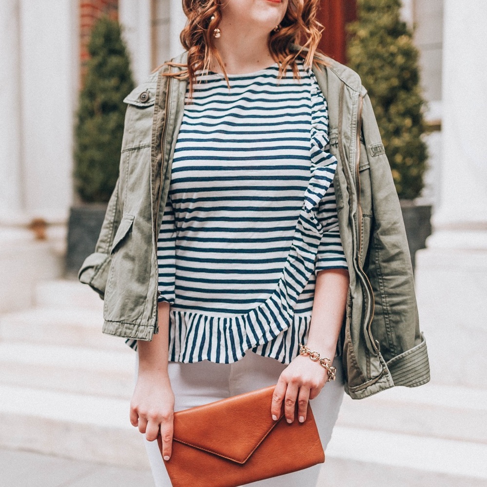 J. Crew Asymmetrical Ruffle Stripe Top